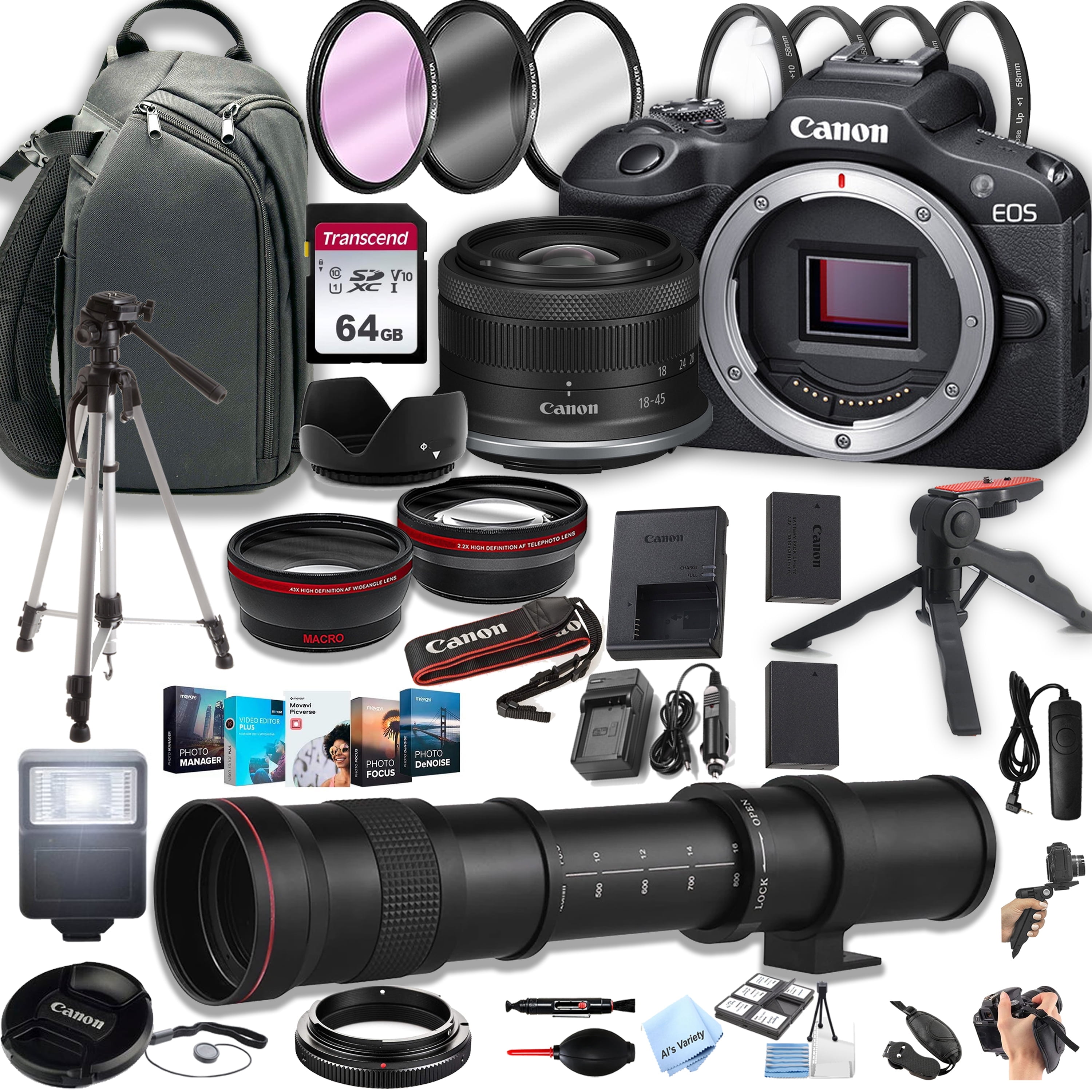 Canon EOS R100 Camera Bundle with 18-45mm, 75-300mm Lenses, 32GB