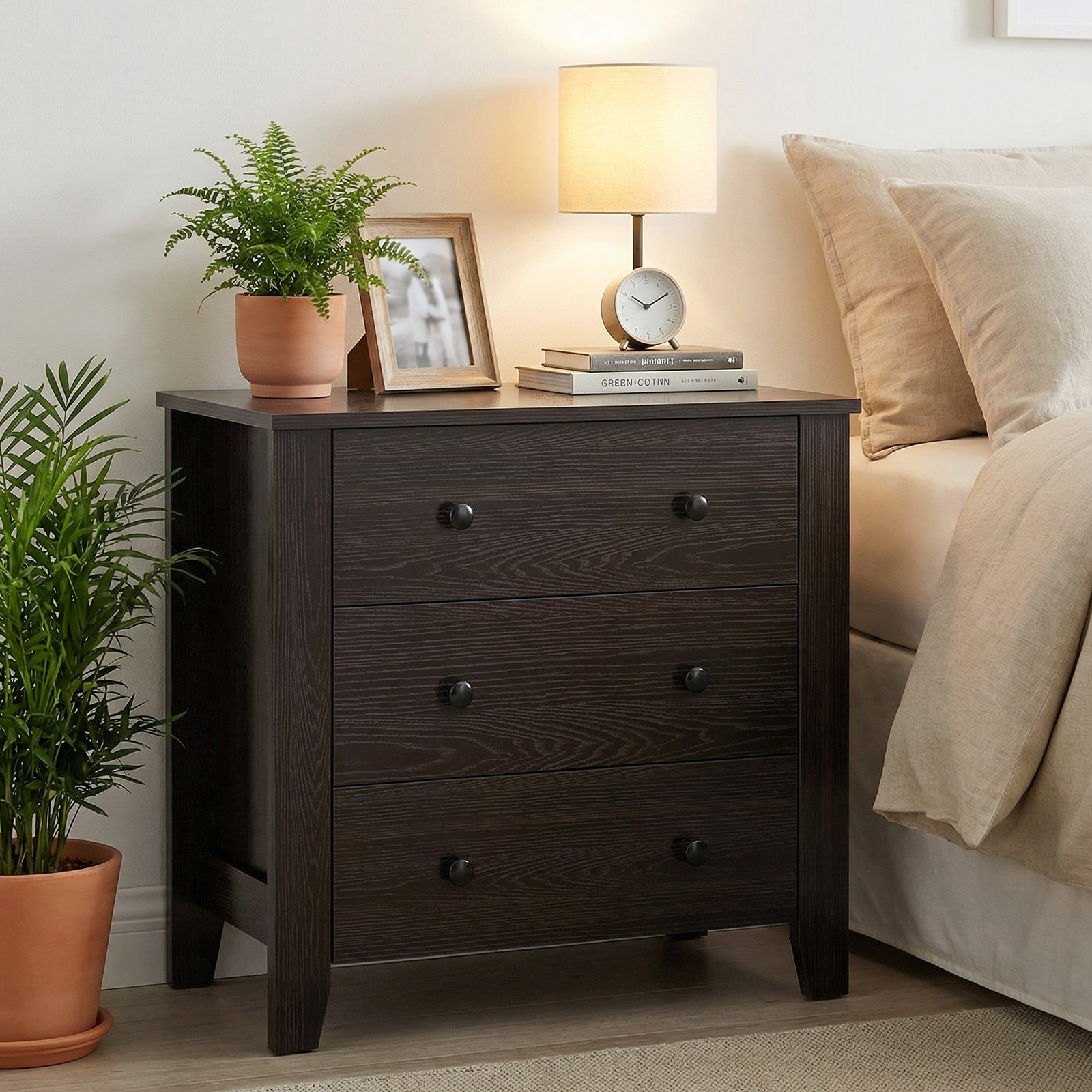 Gymax 3 Drawer Dresser Chest of Drawers Bedside Table for Living Room Bedroom Espresso