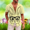 thumbnail image 2 of Spring Summer Casual Button Down Shirt Men's Easter Rabbit Print Short Sleeve Yellow M, 2 of 4