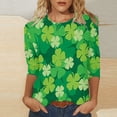 thumbnail image 2 of Luxalzxs St. Patricks Day Shirts for Women Fashion Oversized Shamrock Clover Printed T-Shirt 3/4 Sleeves Round Neck Casual Tops Blouse, 2 of 5