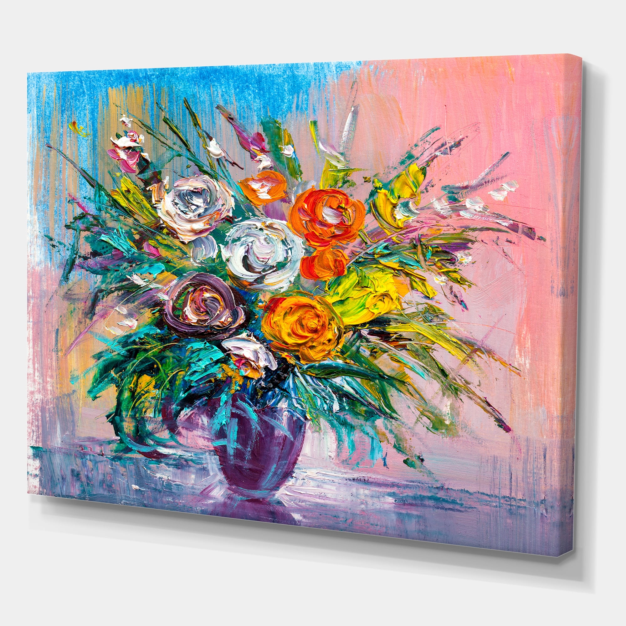 Designart ' Bouquet Of Vibrant Colored Flowers ' Traditional Canvas Wall Art Print