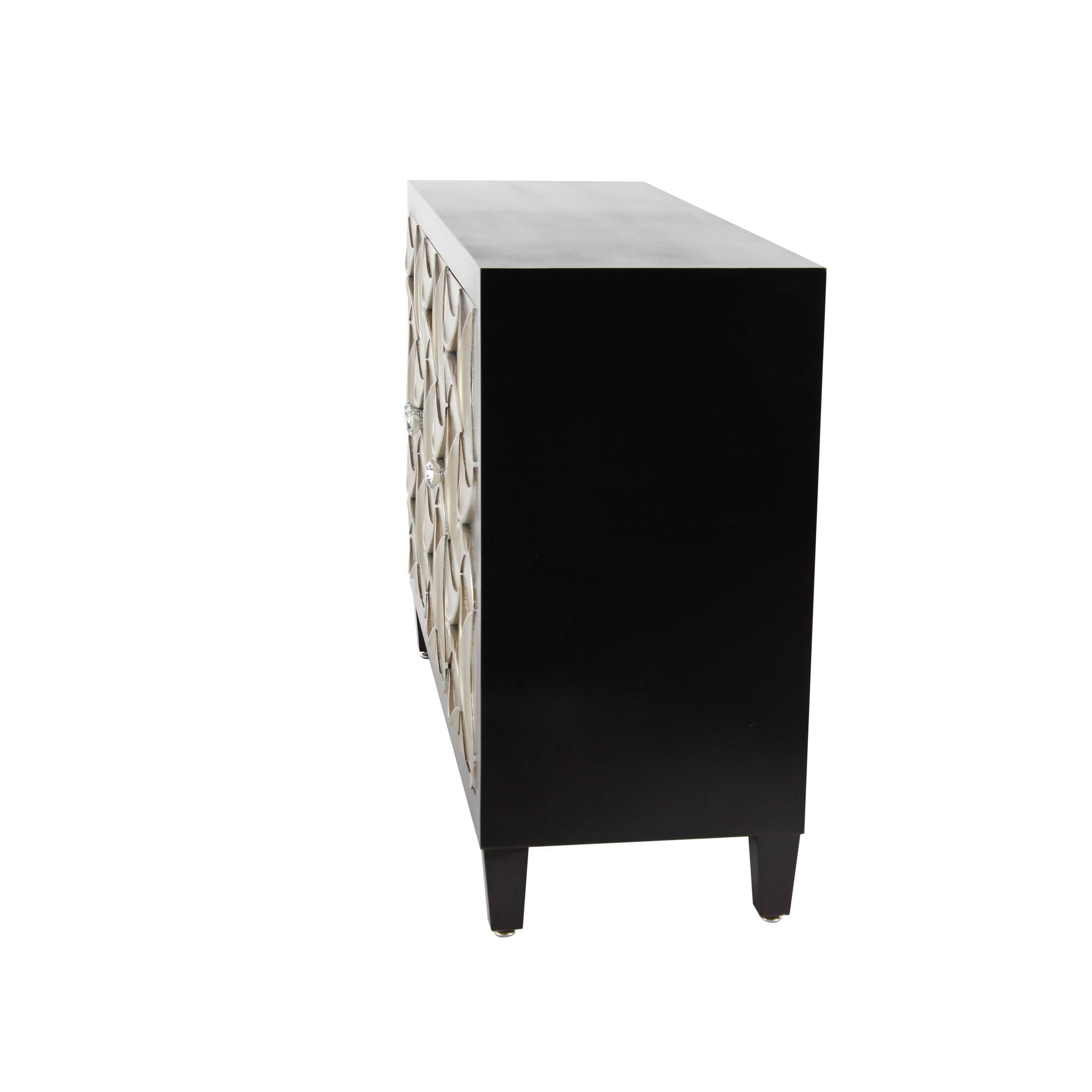 DecMode Modern Wood 3 Door Cabinet with Black/Silver Finish and Crescent Moon Design, 47"W x 32"H
