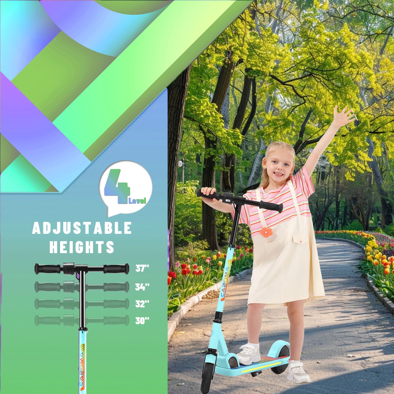 SANOPY Foldable Electric Scooter for Kids 8+,180W Upgraded Motor,4 Adjustable Heights & 3 Speed,Lightweight,LED Display,UL2272 Certified