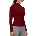 thumbnail image 3 of Stichou Women's Mock Neck Shirt Long Sleeve Slim Fit Spring Fall Tops Thermal Base Layer Soft Lightweight Stretch Undershirts Wine XL, 3 of 6
