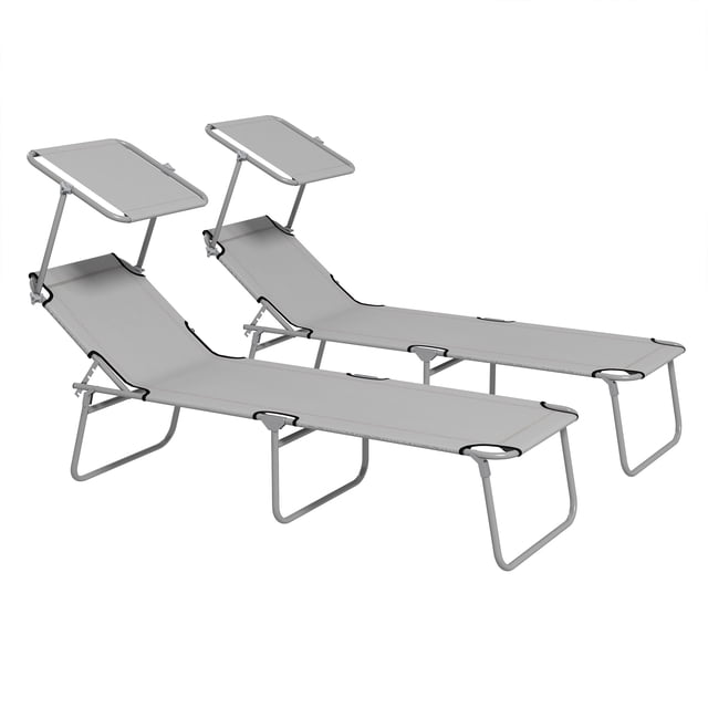 CoSoTower 2 Pcs Chaise Longue d'Extérieur, Chaise Longue Pliante Réglable avec Pare-Soleil pour Plage, Camping, Randonnée, Gris Pâle