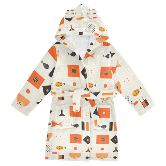 FORMRS Niños Bathrobe Unisex Hooded Robe Soft Plush Pajamas Sleepwear, Size 2-3T, Minimalist Geometric Pattern