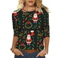 thumbnail image 2 of Craaazy Christmas Gifts For Women Crew Neck 3/4 Sleeve Xmas Shirts Funny Santa Christmas Tree Graphic Pullover Snowman Sweatshirts Womens Tops, 2 of 6