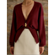 thumbnail image 1 of Suéter de punto con botones para mujer, Jersey elegante de manga larga con cuello en V, holgado y cálido, ropa de calle alta para otoño, 2024, 1 of 5
