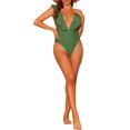 thumbnail image 2 of INSPIRE CHIC Women's One Piece V Neck Ruffled Swimwear Monokini Tummy Control Bathing Suit Army Green M, 2 of 5