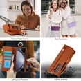 thumbnail image 4 of ELEHOLD For Samsung Galaxy Z Fold 6 Phone Case Leather Crossbody Zipper Card Wallet Flip Case Kickstand Cover, with Ring Holder,Full Body Protection-Brown, 4 of 7