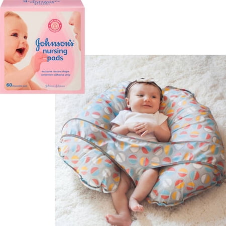 Leachco - Cuddle-U Nursing Pillow and More with Slipcover, Pop Tops and Bonus Johnson's Nursing Pads, 60-Count