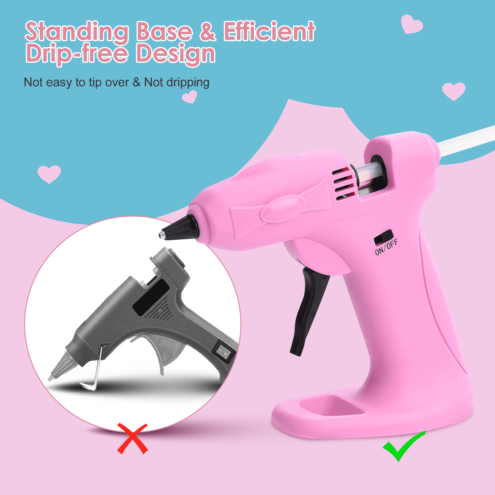 Uarter Hot Glue Gun Cordless Full Size 2600mAh USB Rechargeable LED Digital Hot Melt Glue Tool with Stand, 30 Glue Sticks & 6 Finger Protectors - Pink