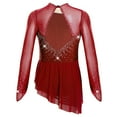 thumbnail image 2 of iiniim Girls Sparkly Figure Ice Skating Dress Mesh Long Sleeve Irregular Hem Ballet Lyrical Ballroom Dancewear Burgundy 14, 2 of 7