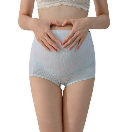 TIHLMK Seamless Underwear for Women Briefs Ladies Comfortable Prenatal Lace Large Size Abdominal Maternity Panties High Waist Underpants Gifts for Women Blue Underwear