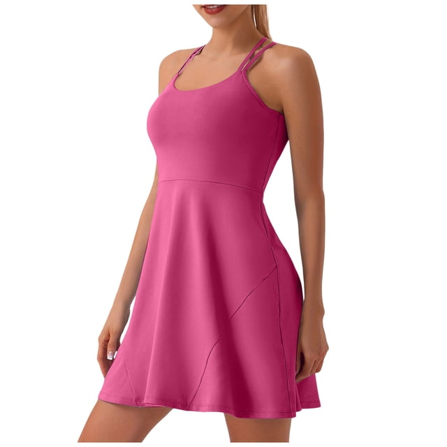asddcavvf Robes pour Femmes Robe de Tennis pour Femmes Col Carré Sans Manches Robe Athlétique Fente Latérale Évasée