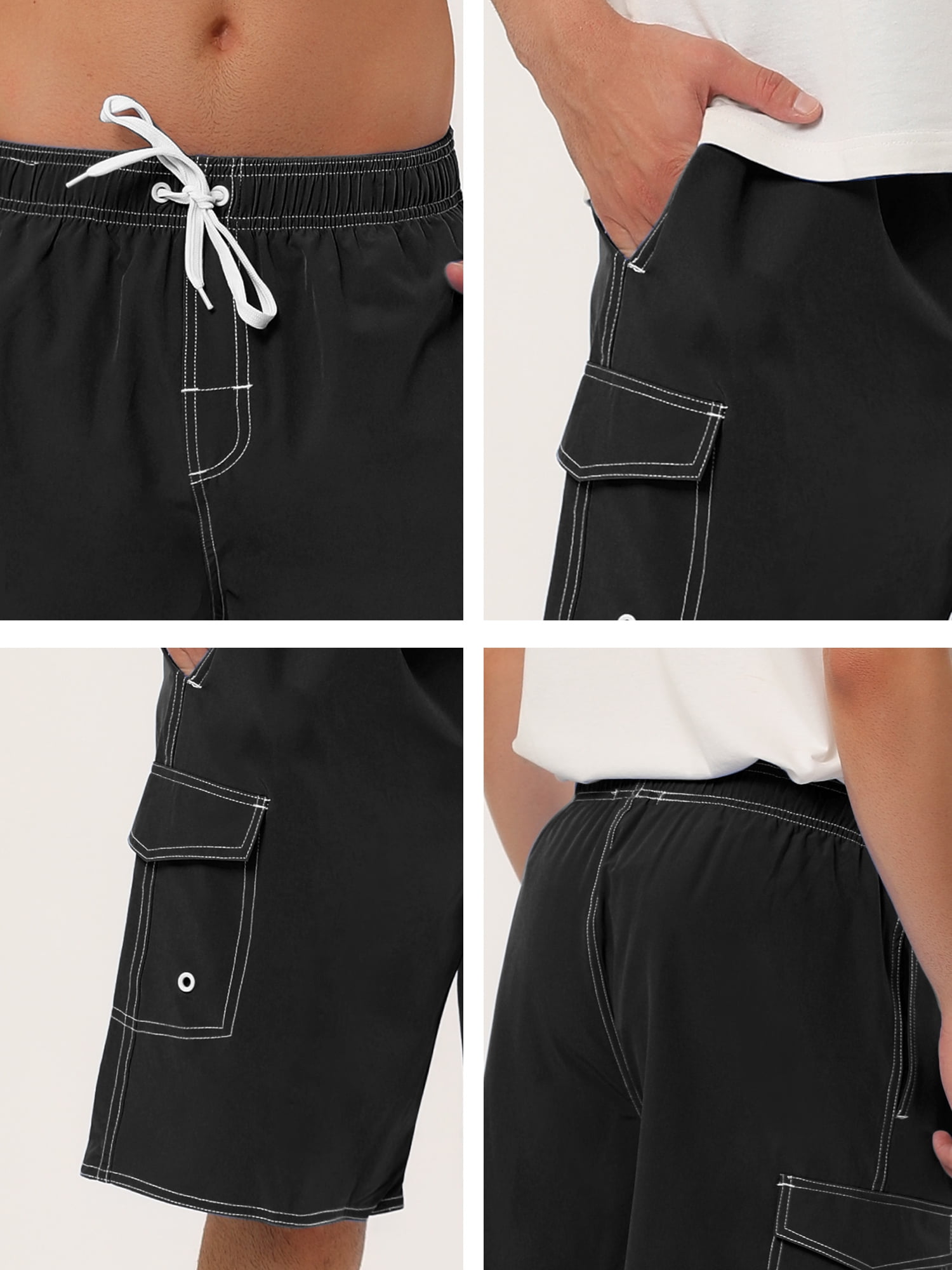 INSPIRE CHIC Father's Day Men's Shorts Summer Drawstring Elastic Waist Solid Beach Board Swim Shorts 36 Black