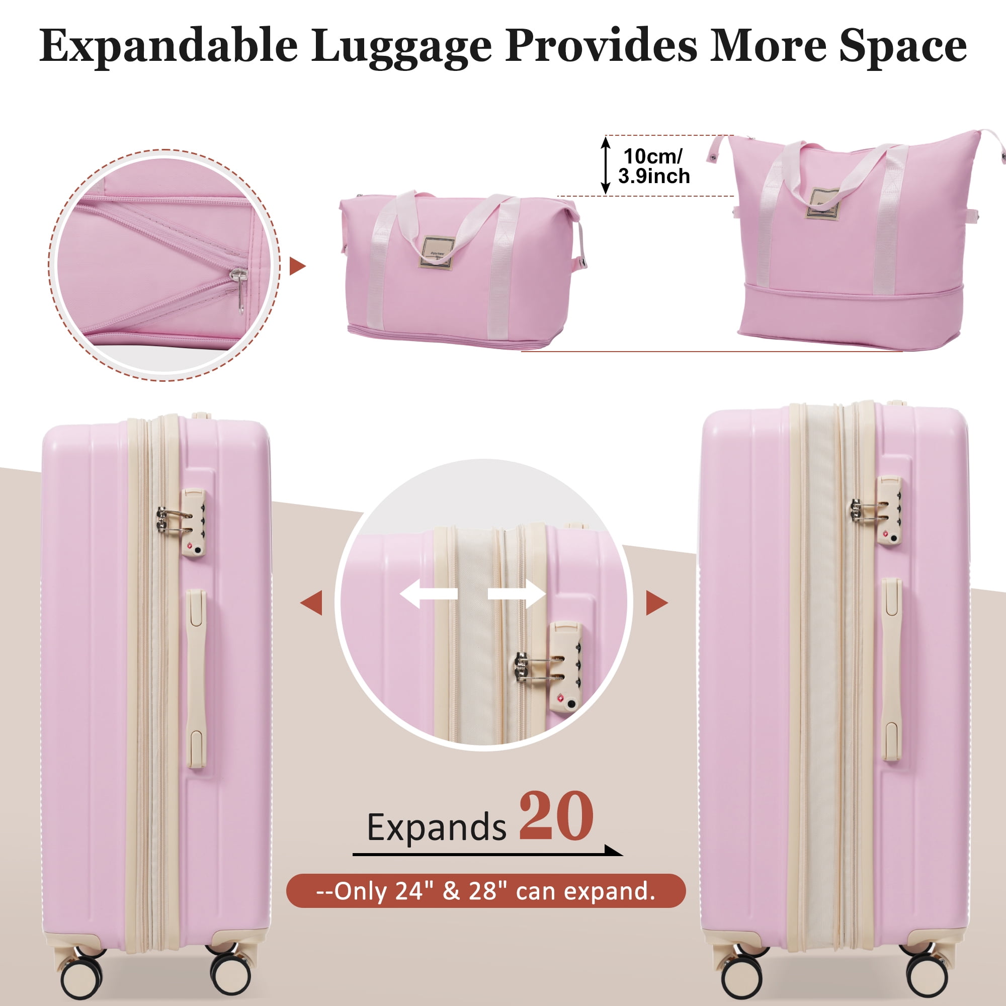 Luggage Sets 5 Piece with Half-opening, Hardside Carry On Suitcase Set with Double Spinner Wheel, Lightweight Travel Luggage with USB Port, TSA Locks