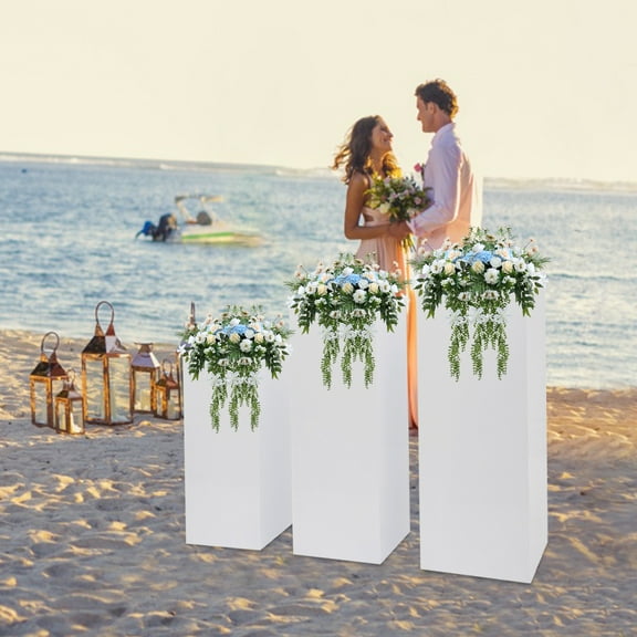 YIYIBYUS 3Pcs Cylinder Metal Pedestal Stand White Cake Plinths Backdrop Flower Column Dessert Table for Party Wedding Birthday Decor