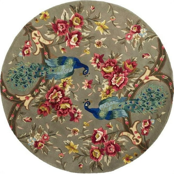 5' Round Wool Sage Area Rug