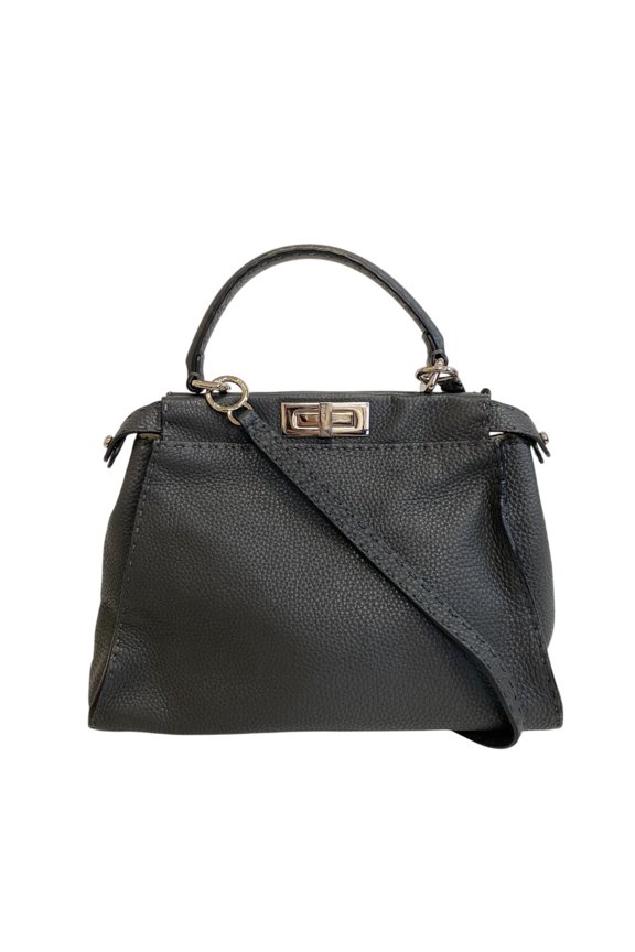 Pre-Owned FENDI 8BN226 Peekaboo 2-Way Handbag Turnlock Shoulder Bag Gray