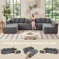 thumbnail image 2 of SEENYOO 146" U-Shaped Sectional Sofa, Modular Boneless Couch, 5-Seater Convertible Sleeper Sofa, Deep Seat, Corduroy Fabric, Dark Gray, 2 of 11
