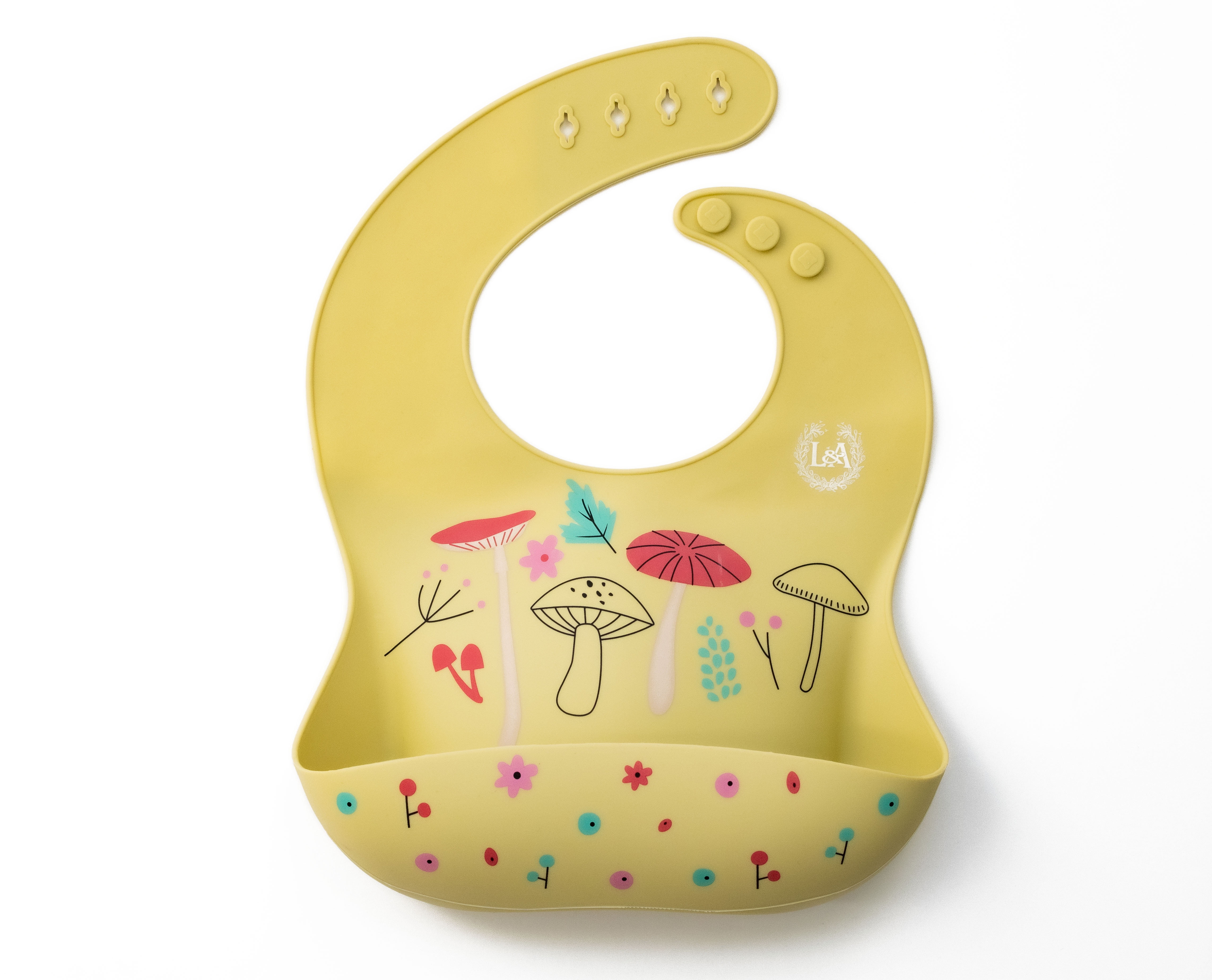 Unisex Silicone Bib with Pouch for Baby/Toddler (Mushroom)