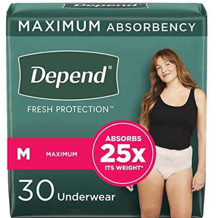 Depend Fresh Protection Adult Incontinence Underwear for Women (Formerly Depend Fit-Flex), Disposable, Maximum, Medium, Blush, 30 Count