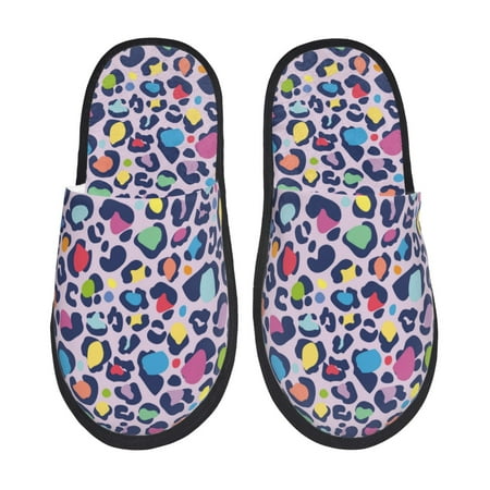 

House Slippers for Women Men - rainbow leopard spot print Warm Non-slip Mens Womens Slippers Cozy Slip-on House Shoes Bedroom Outdoor Indoor Slippers for Men