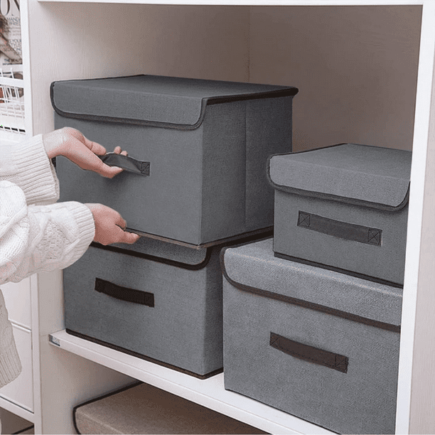 Cajones Organizadores 4piezas,Caja De Almacenamiento Plegable,Closet  Organizador de Ropa de Tela Plegables con Tapas
