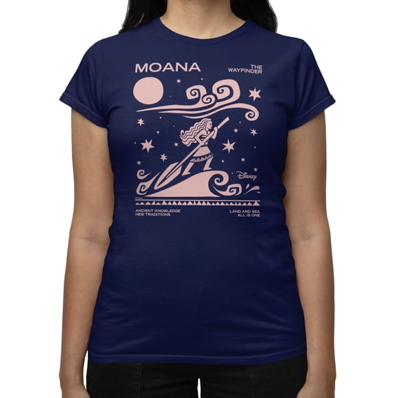 Disney Moana Ride Wave Pink Silhouette Women's T Shirt (Navy, S-XXL)