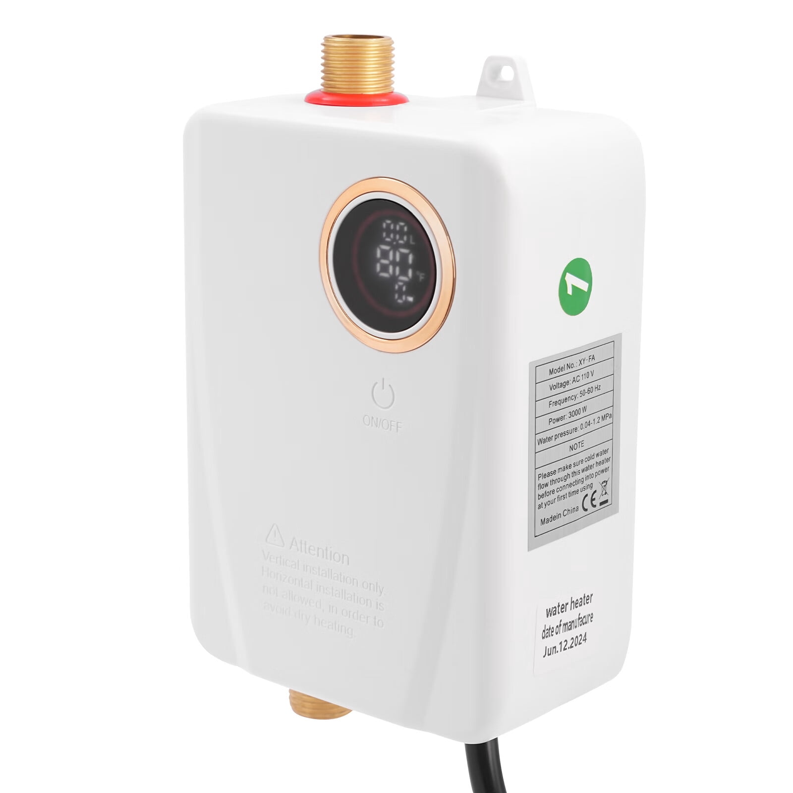 Aiqidi 3000W 110V Instant Electric Water Heater Wall Mounted Vertical Small Tankless Hot Water Heater with LED Touch Screen for Kitchen IPX4 20~50℃ (White)