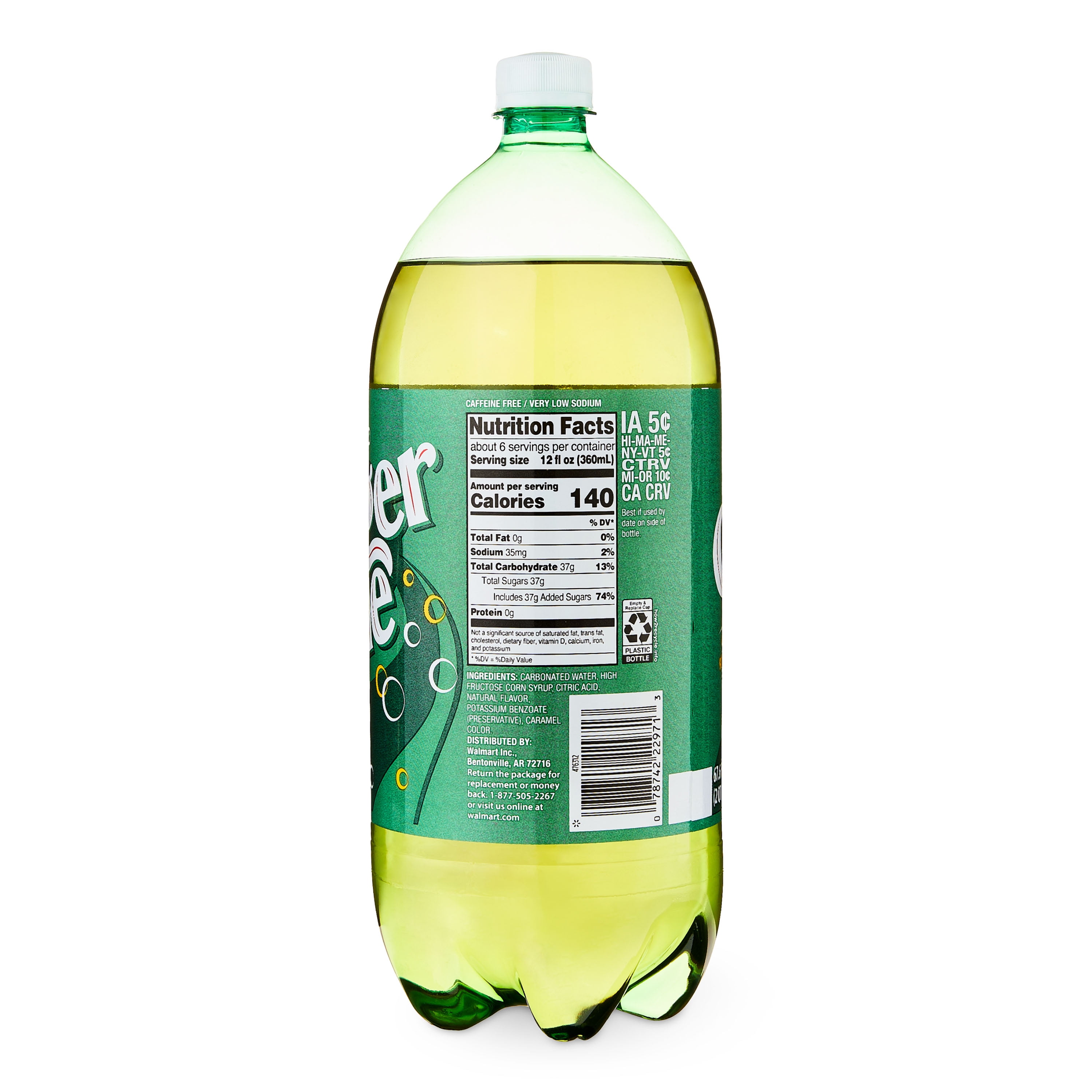 Great Value Caffeine-Free Ginger Ale, 2 Liter Bottle