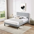 thumbnail image 3 of VECELO Full Size Bed Frame, Modern Upholstered Platform Bed Frame with Adjustable Headboard, Wooden Slats Support/No Box Spring Needed, Light Gray, 3 of 12
