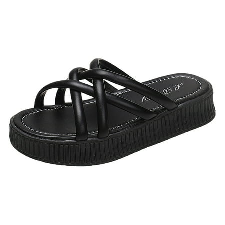 

Ladies Summer Fashion Outside Wear Thick Soled One Foot Flat Heel Open Toe Macaron Color One Line Beach Slippers