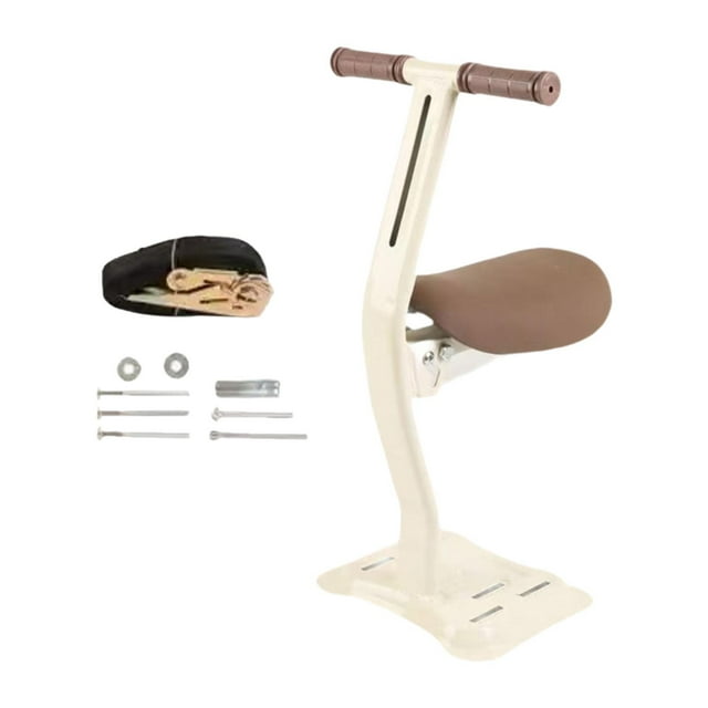 Lipstore Child Bike Seat with Foot Pedals Detachable Easy Installation Metal Foldable Khaki