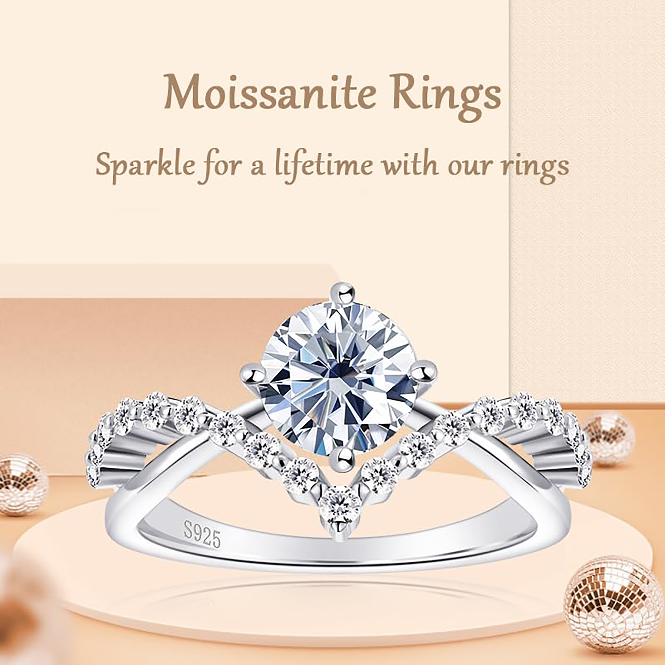 1ct Moissanite Crown Ring, Moment Wish Engagement Ring for Women, Moissanite Promise Ring, D Color VVS1 Simulated Diamond 925 Sterling Silver Accent Ring