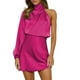 thumbnail image 1 of Vestido de cóctel de satén de manga larga y hombros descubiertos para mujer: diseño elegante de color liso, cremallera trasera oculta, para bodas/fiestas, 1 of 8