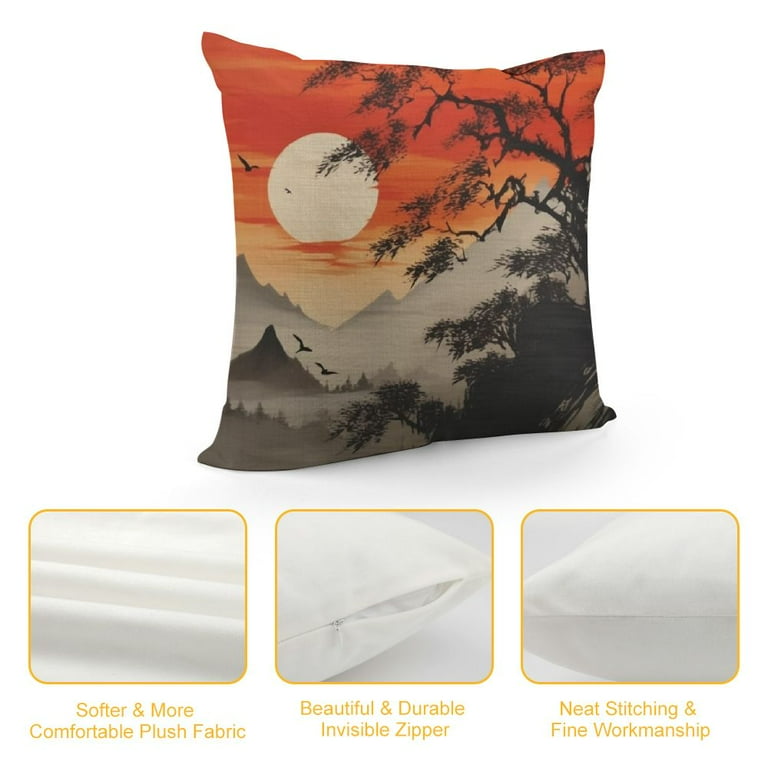 COMIO Bamboo Throw Pillow Cover Japanese Bamboo Trees Sun and Mountains Decorative Rectangular Pillowcase for Sofa and Bed Couch Walmart