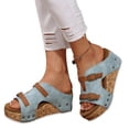thumbnail image 2 of Domuza Women Wedge Sandals Cork Footbed Sandals Open Toe Buckle Band Platform Wedges Casual Comfortable Summer Dressy Shoes Light Blue 10（EU-43）, 2 of 4