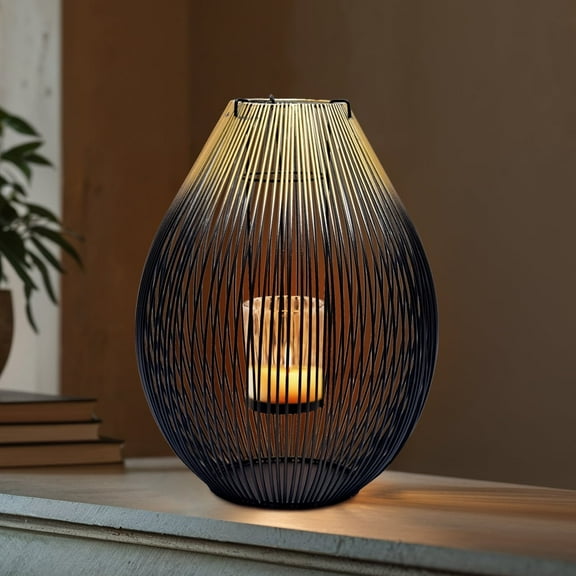 Gold Black Metal Lantern with Clear Glass Tea Light Tabletop Candle Holder Decorative Lantern Home Decor Indoor Outdoor Patio Entryway Decorations