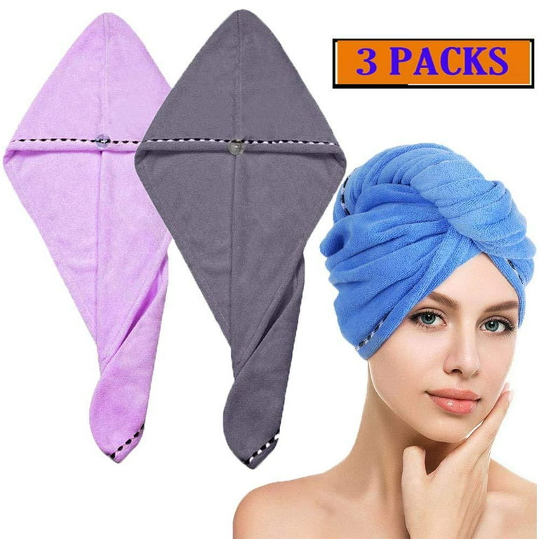 3 Pack Hair Towel Wrap Turban Microfiber Drying Bath Shower Head