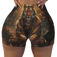 thumbnail image 2 of Rateoe Tiger In The Fallen Leaf Forest Printed Power Workout Shorts for Women Tummy Control Squat Proof Ribbed Thick Seamless Scrunch Active Short-Large, 2 of 8
