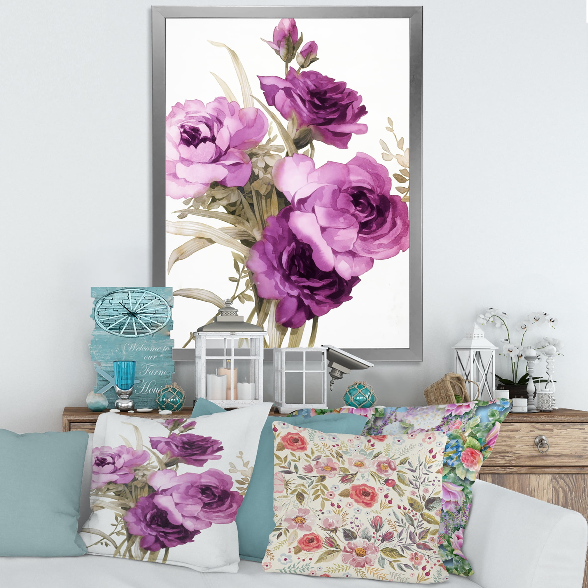 Designart 'Bouquet of Dark Pink Roses' Traditional Framed Art Print