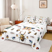 Homewish Wild Moth Ladybug Full Size Sheets,Green Praying Mantis Bed Sheets,Bohemain Style Sheet Sets For Kids,Luxury Bedroom Decor,4 Pieces