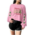 thumbnail image 5 of Pink Christmas Crop Sweatshirt for Women Christmas Tree Graphic Long Sleeve Shirts Xmas Holiday Pullover Tops, 5 of 6