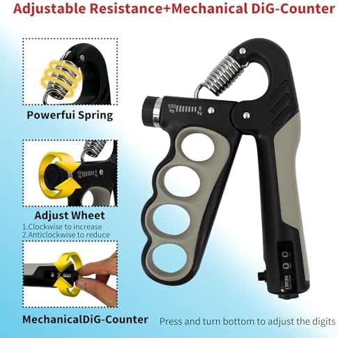 WLIKKS Grip Strength Trainer 2 Pack - Adjustable 11-220Lbs (5-100KG) with Auto Counter, Hand Grip Strengthener, Forearm Exerciser for Athletes, Musicians, Gym, Home, Injury Rehab
