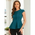 thumbnail image 2 of DARING DIVA Women's Elegant Round Neck Solid Color Cap Sleeve Blouses M Peacock Blue, 2 of 6