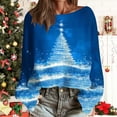 thumbnail image 2 of yardsong Christmas Sweater Tops for Women - Imitation Knitted Shirts Boat Neck Long Sleeve Xmas Tree Graphic Holiday Pullover Blue,L, 2 of 5