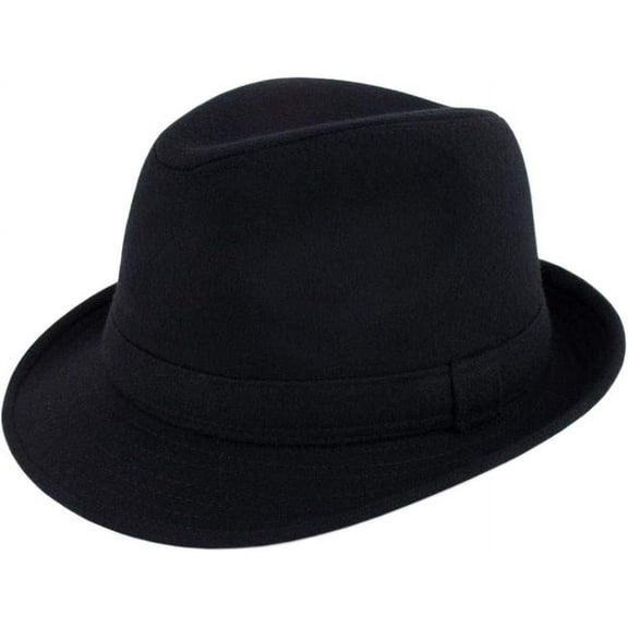 Mens Classic Manhattan Structured Gangster Trilby Fedora Hat Short Brim Panama Hat,Black,One Size