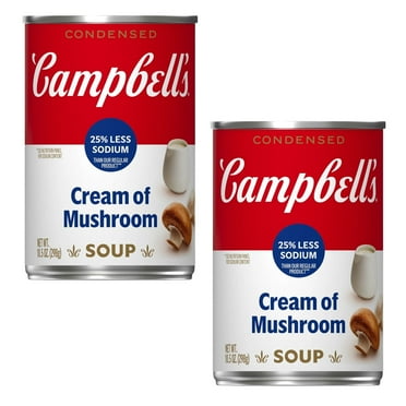 (2 pack) Campbell's Condensed 25% Less Sodium Cream of Mushroom Soup, 10.5 oz Can